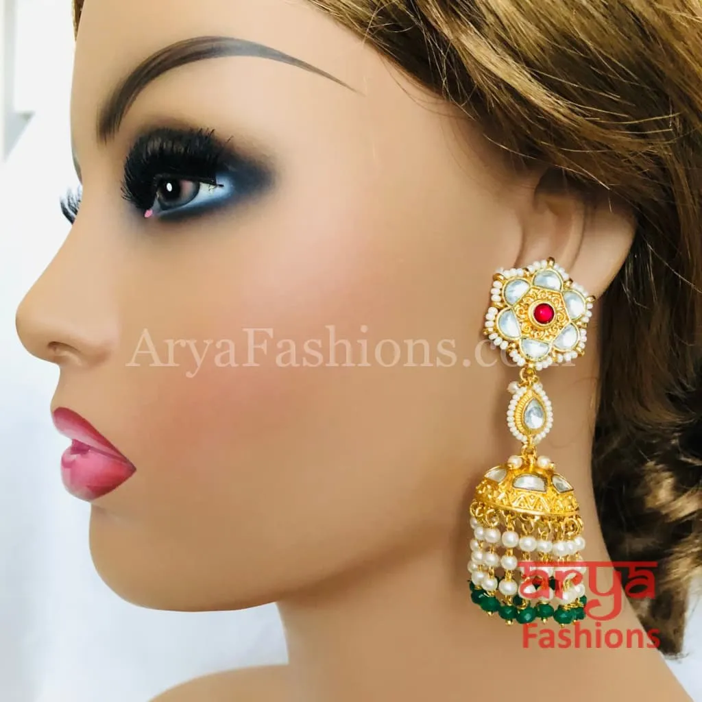 Bridal Jhumka/ Golden Kundan Meenakari Jhumka Earrings with Colorful beads/Indian Jewelry