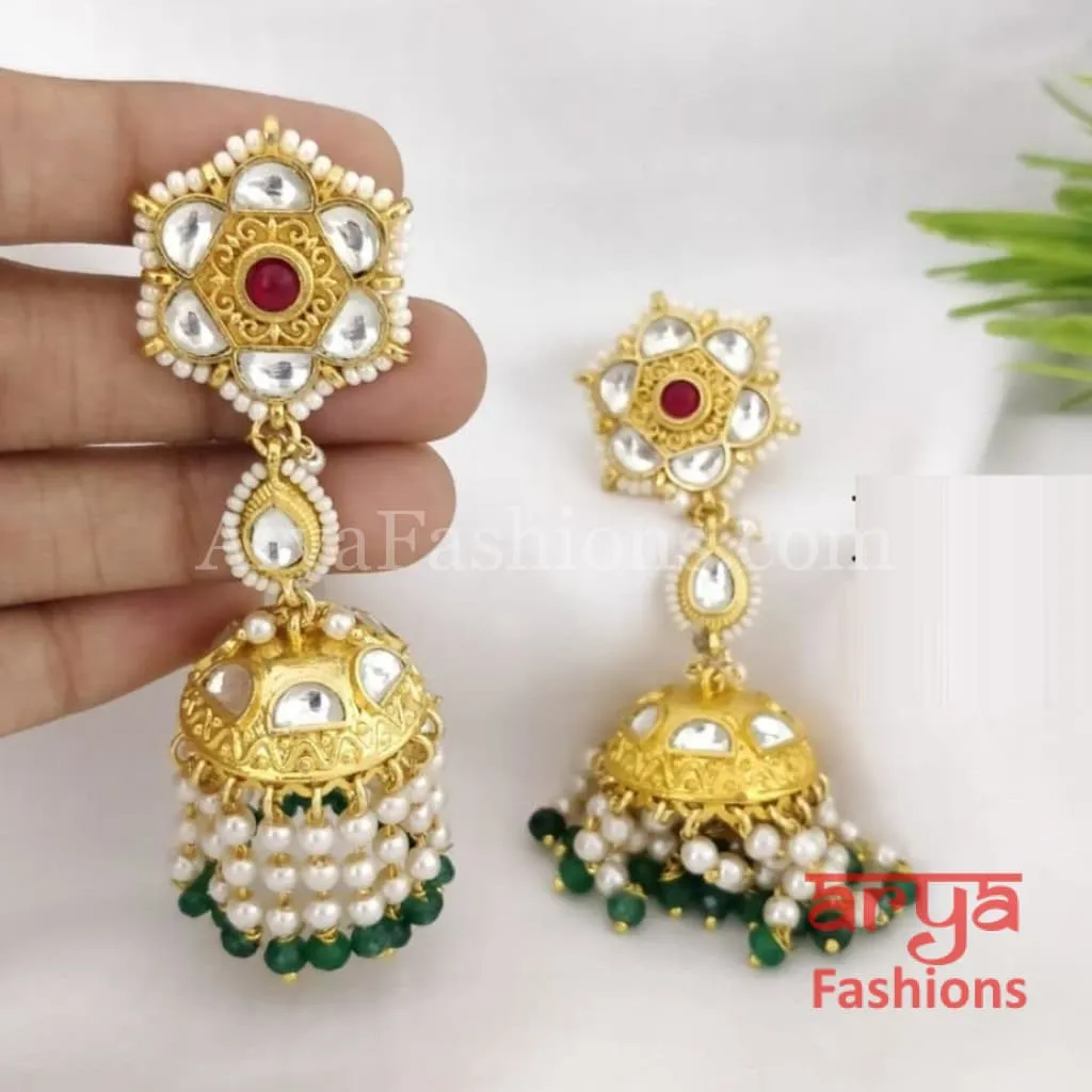 Bridal Jhumka/ Golden Kundan Meenakari Jhumka Earrings with Colorful beads/Indian Jewelry