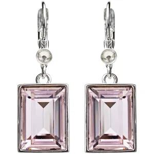 Brilliant Emerald Cut Leverback Earrings (Sterling Silvertone/Pixie Pink)