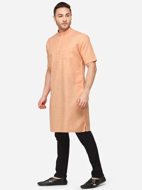 Burnt Coral Orange Solid Regular Fit Modi Kurta | JadeBlue