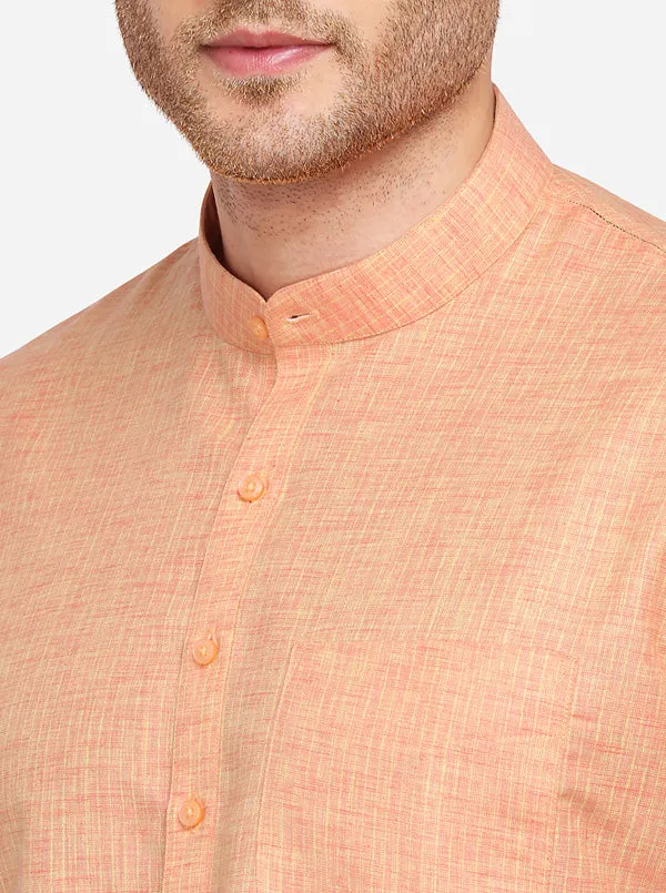 Burnt Coral Orange Solid Regular Fit Modi Kurta | JadeBlue