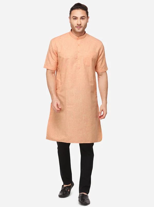 Burnt Coral Orange Solid Regular Fit Modi Kurta | JadeBlue