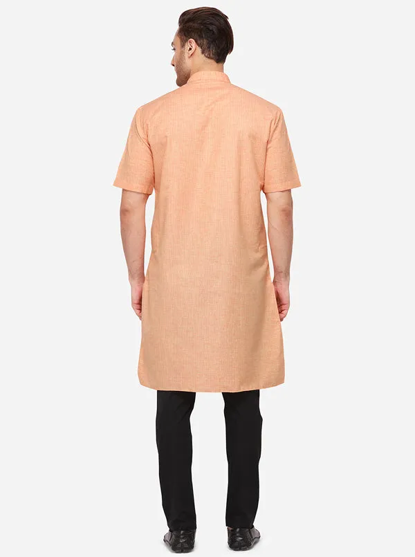 Burnt Coral Orange Solid Regular Fit Modi Kurta | JadeBlue