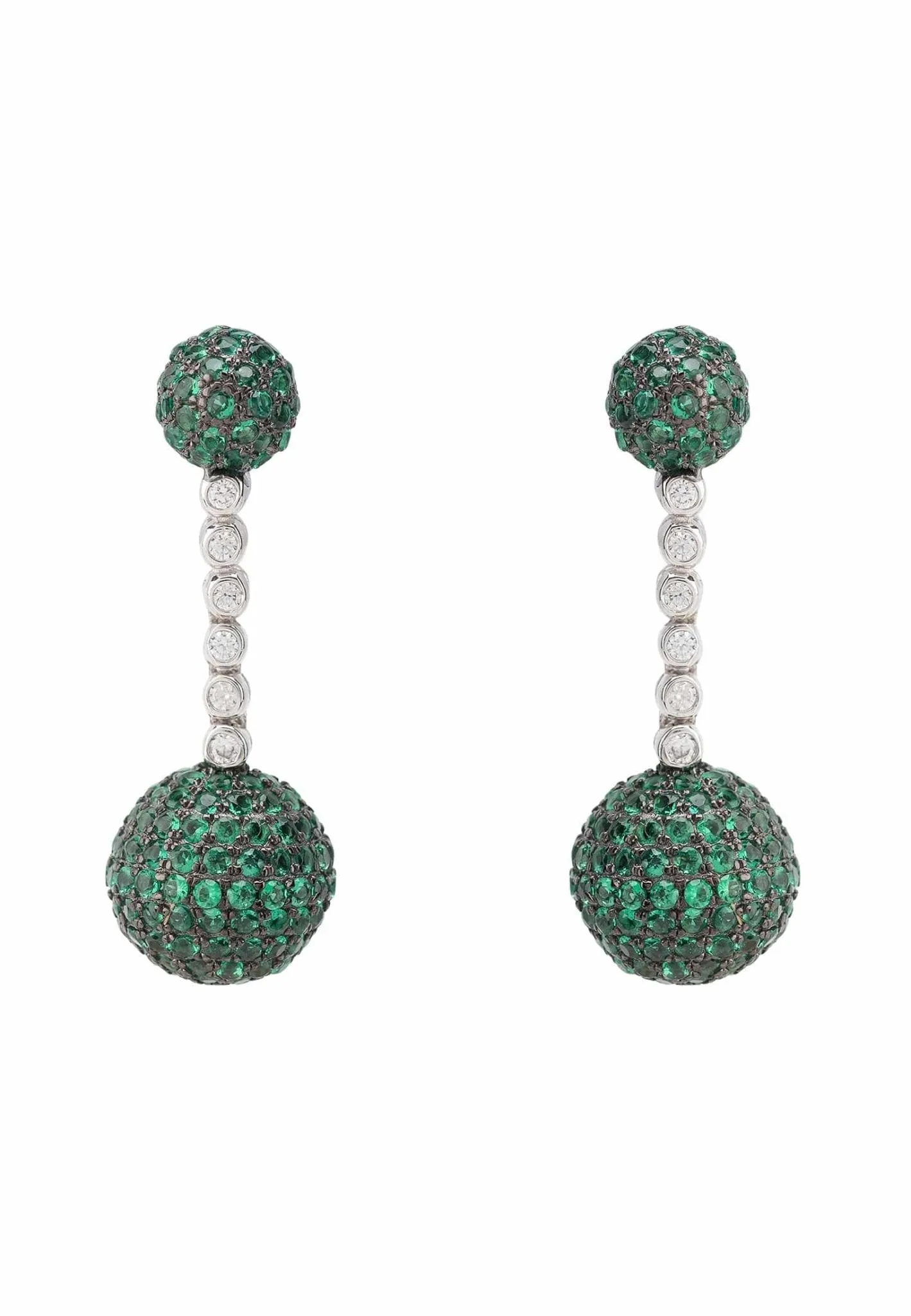 Cannes Sphere Drop Earrings Silver Emerald Green Cz