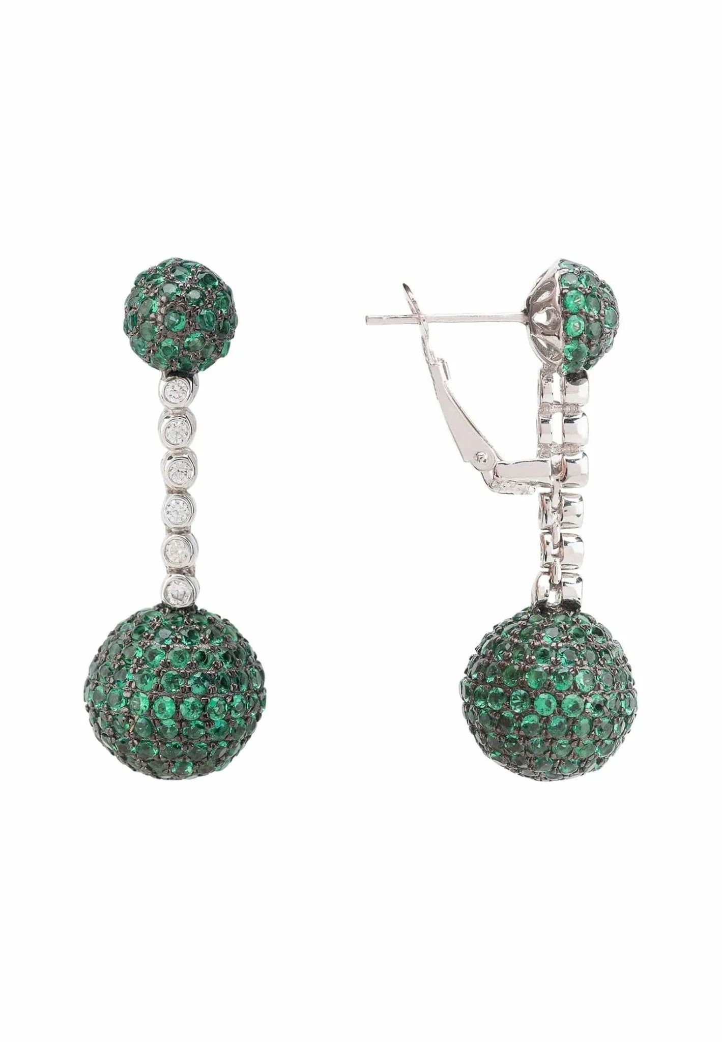 Cannes Sphere Drop Earrings Silver Emerald Green Cz