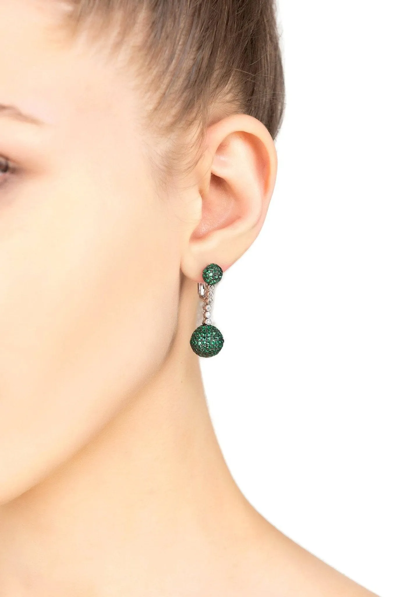 Cannes Sphere Drop Earrings Silver Emerald Green Cz