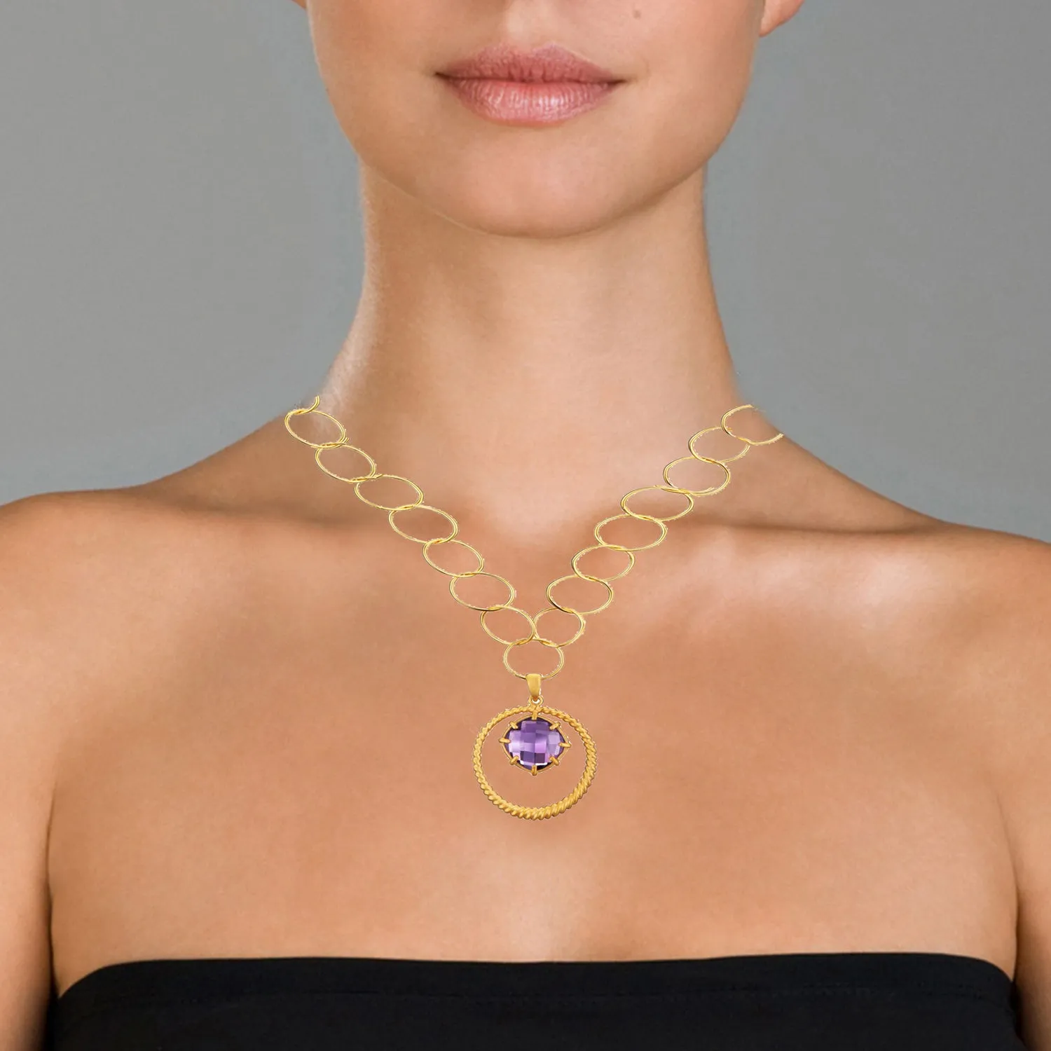 Clarisse Amethyst Round Drop Necklace