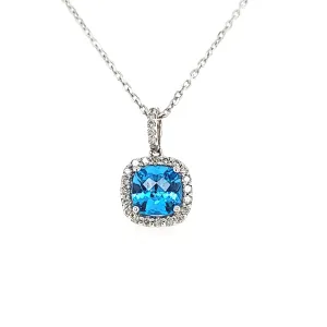 CLEARANCE - 14k White Gold Blue Topaz & Diamond Pendant (I1401)