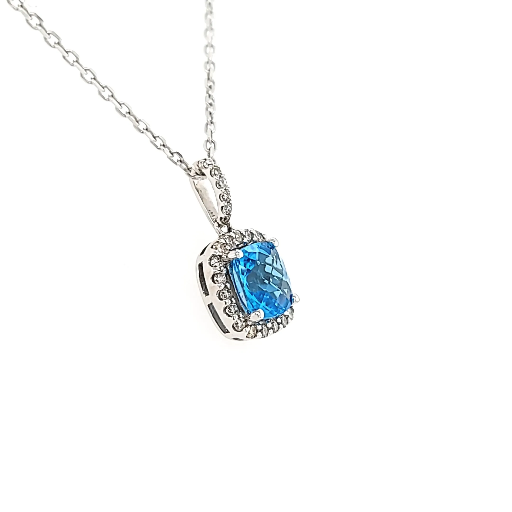 CLEARANCE - 14k White Gold Blue Topaz & Diamond Pendant (I1401)