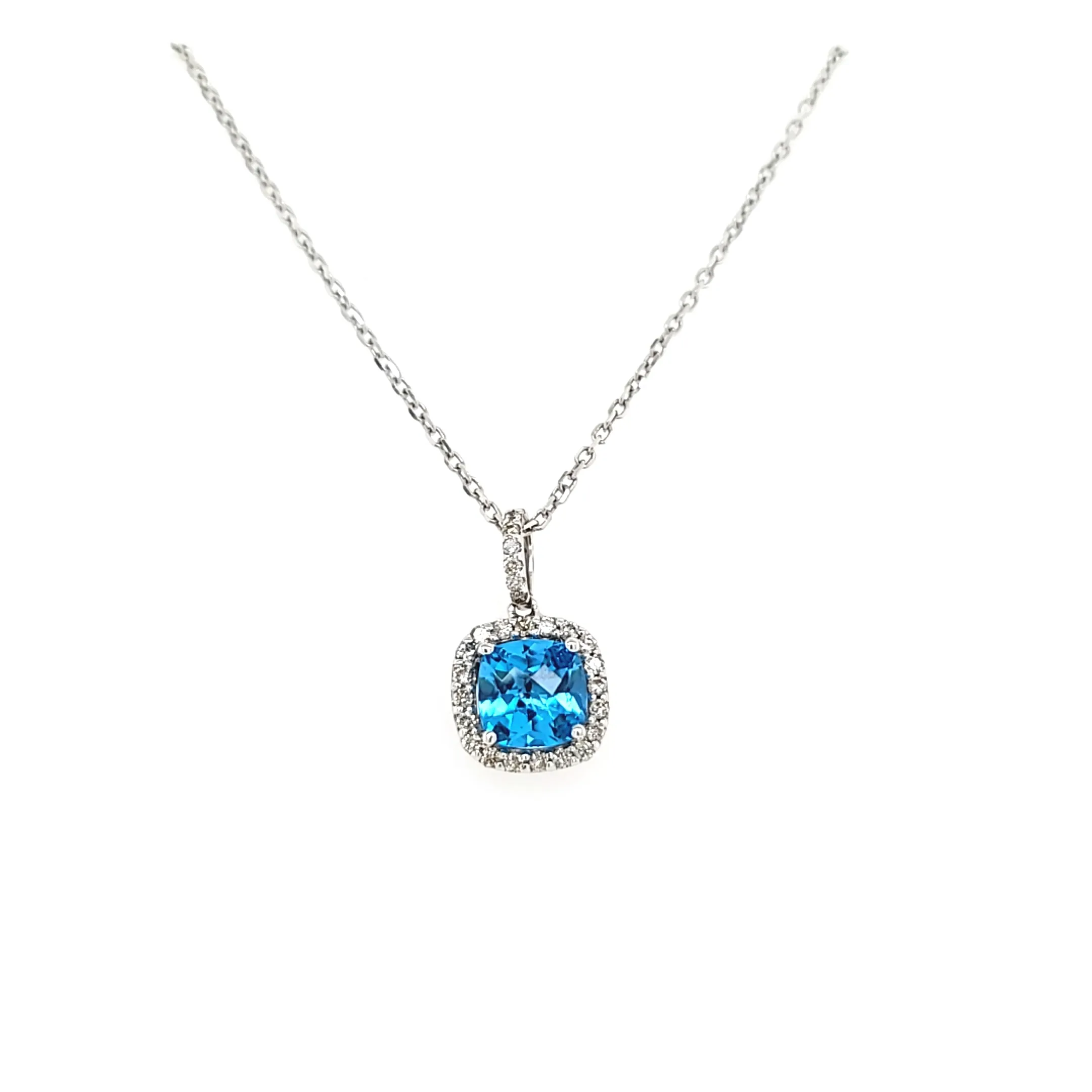 CLEARANCE - 14k White Gold Blue Topaz & Diamond Pendant (I1401)