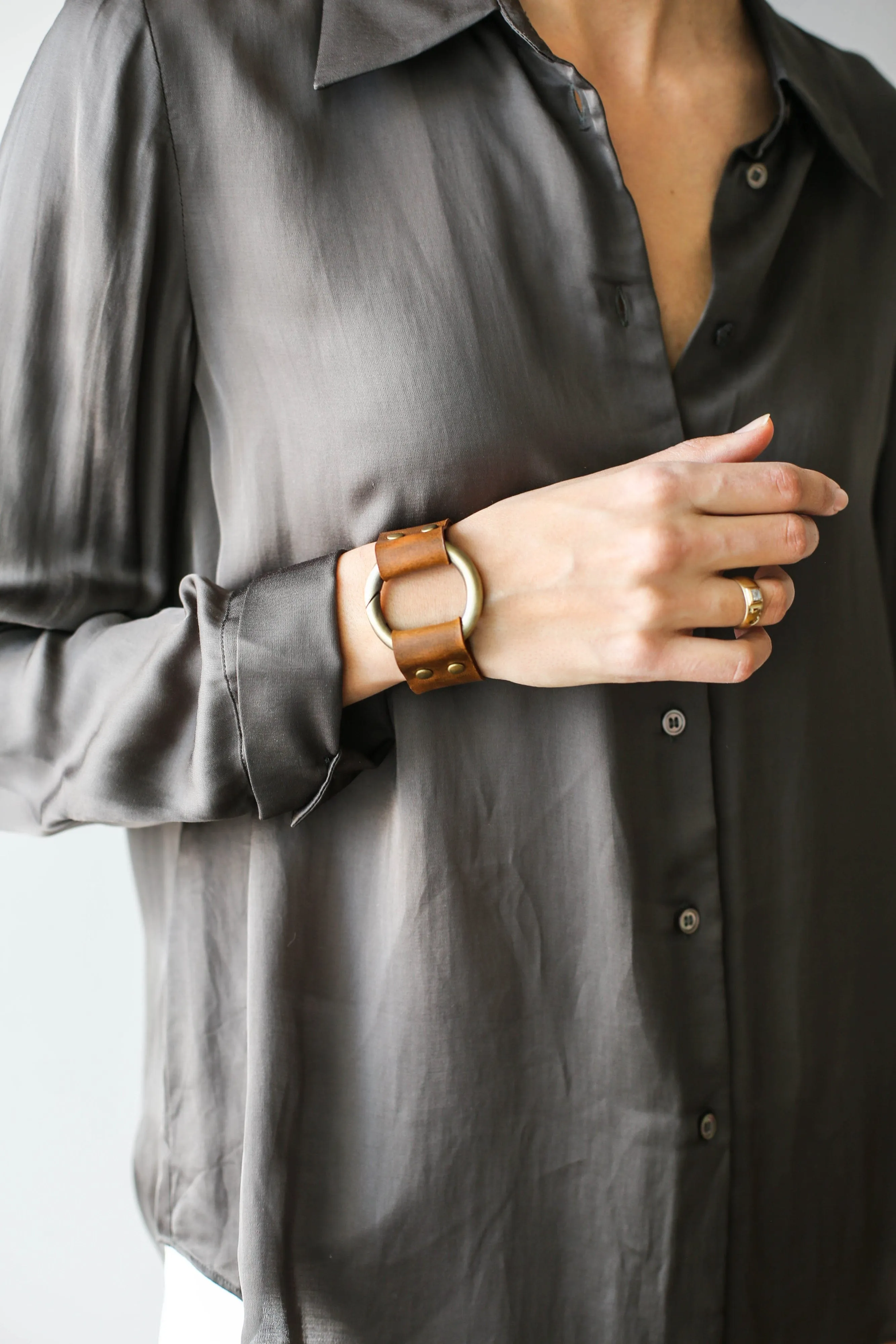 Coffee Brown Leather Cuff Bracelet