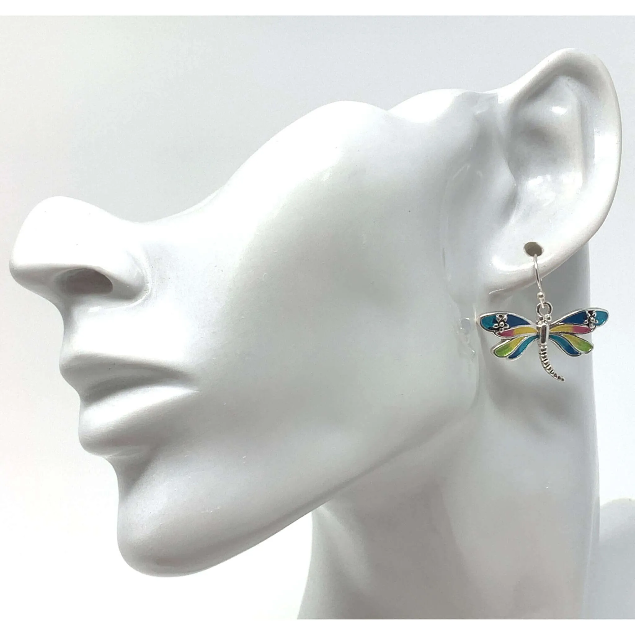 Colorful Silver Dragonfly Earrings