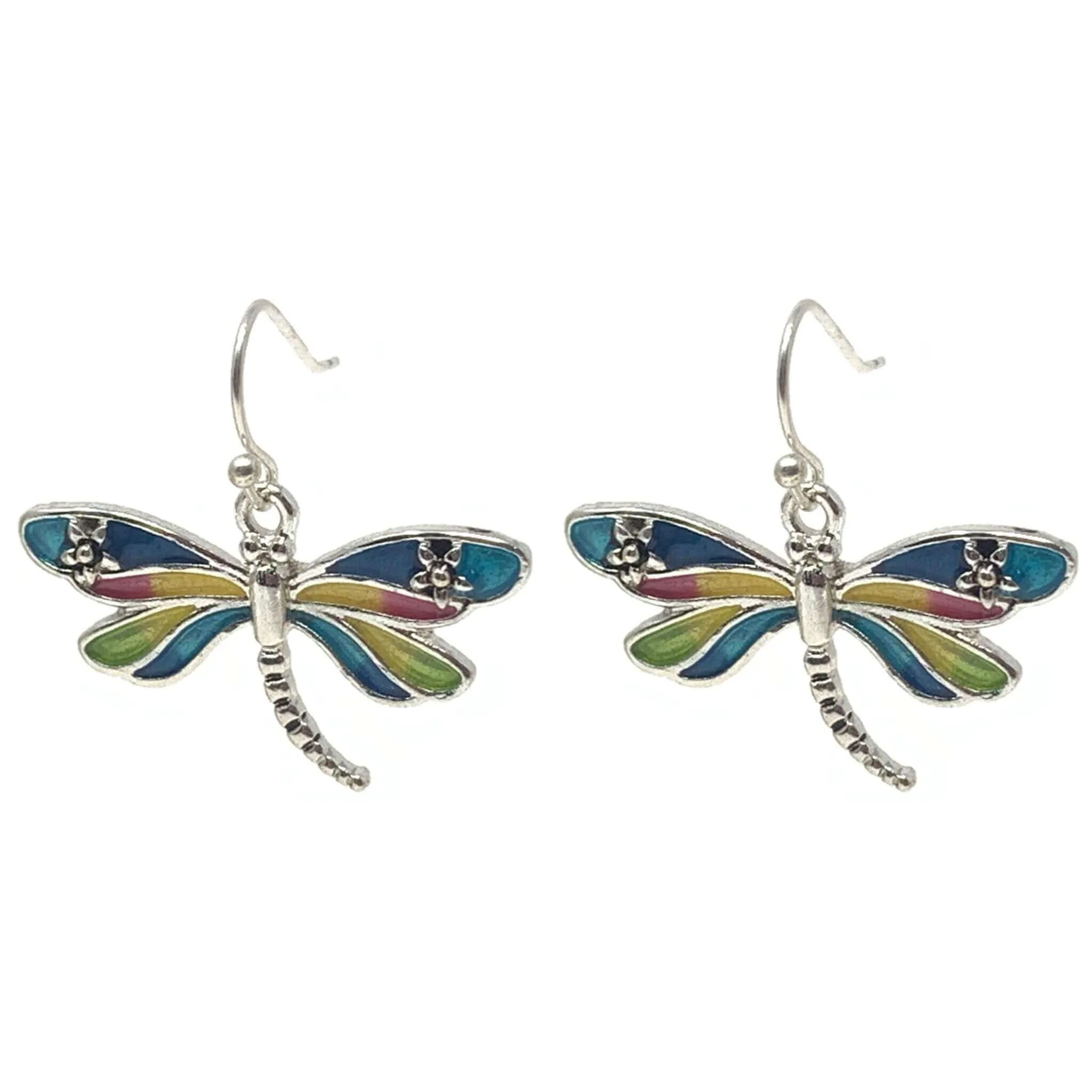 Colorful Silver Dragonfly Earrings