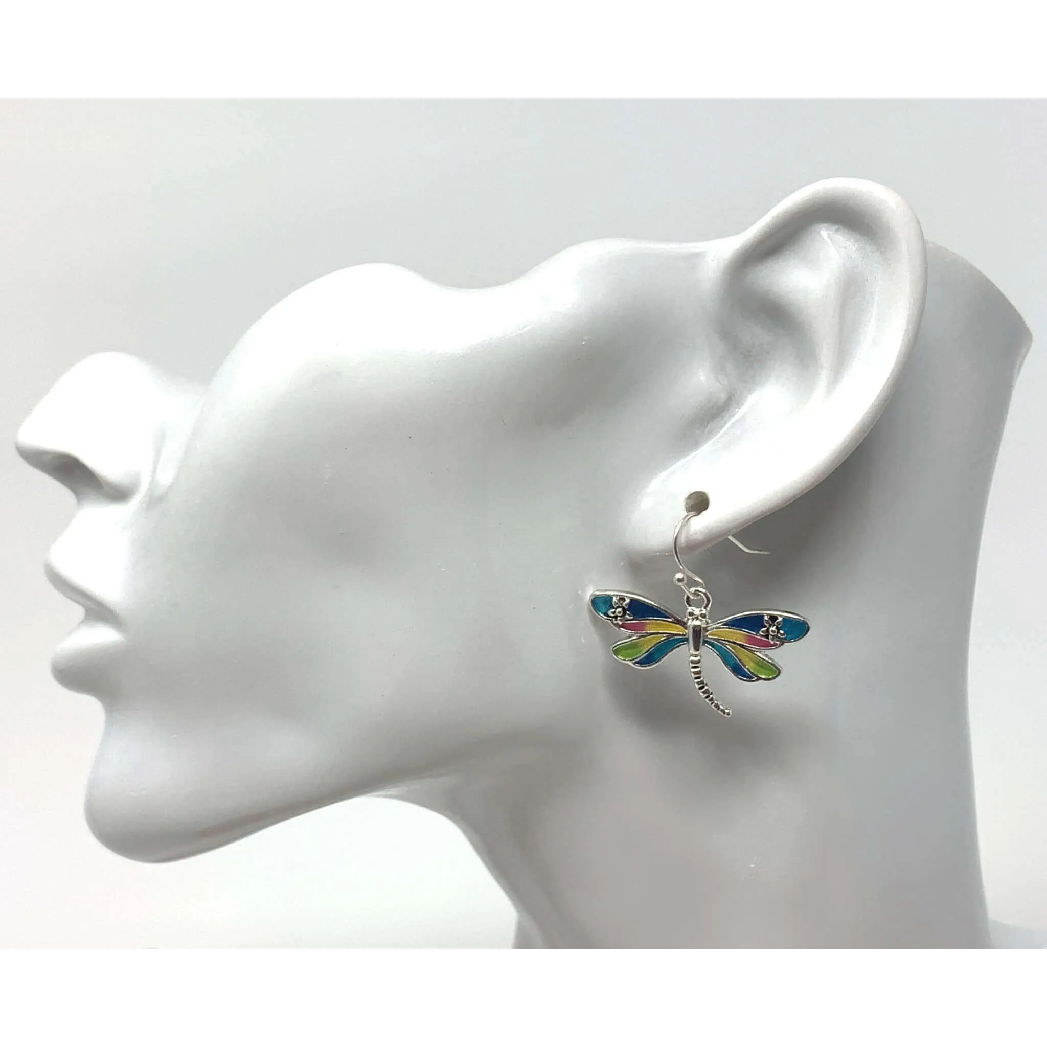 Colorful Silver Dragonfly Earrings