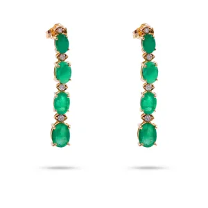 Contemporary 5.8 Carat Oval Cut Emerald Diamond 14K Yellow Gold Earrings