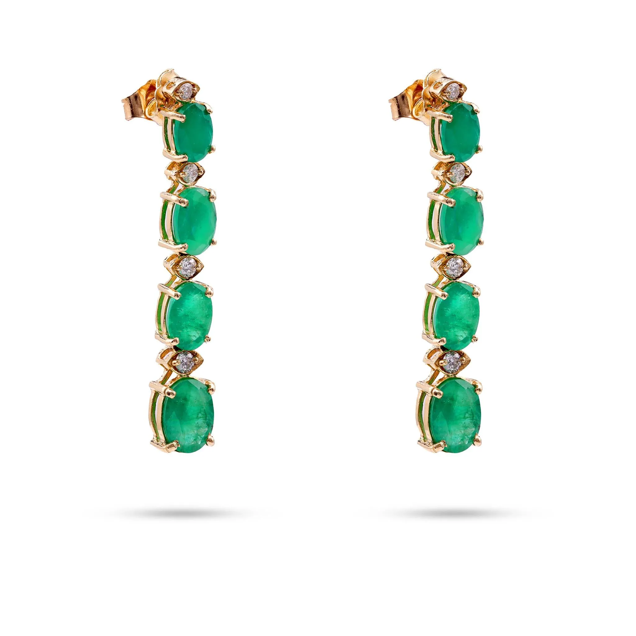 Contemporary 5.8 Carat Oval Cut Emerald Diamond 14K Yellow Gold Earrings