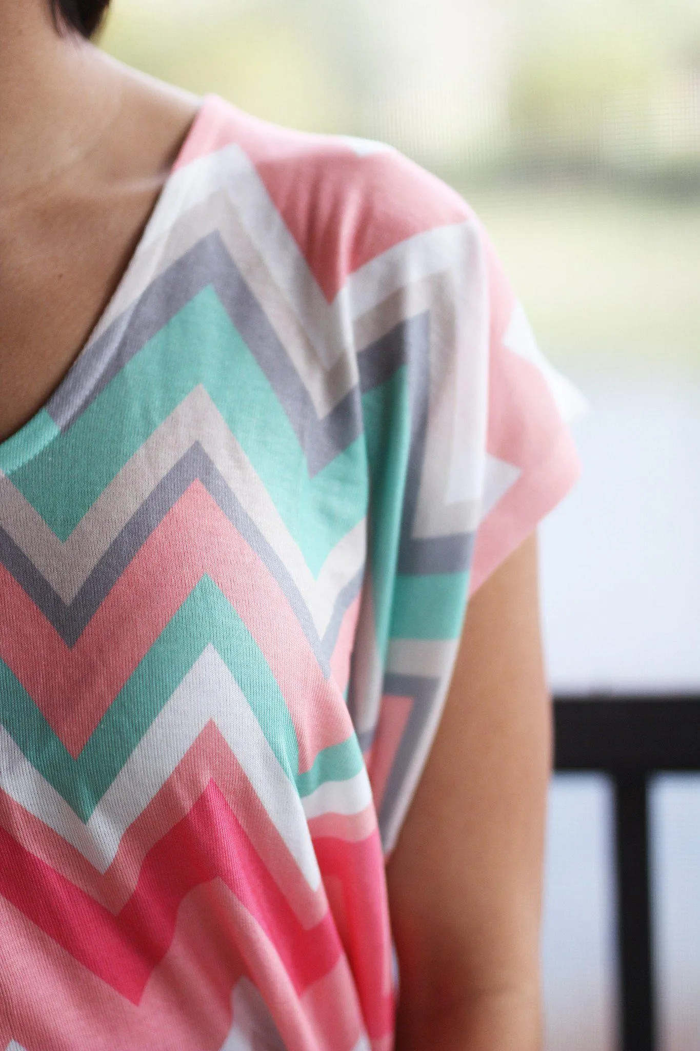 Coral and Mint Chevron Top