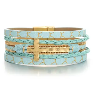 'Cross' Charm Cuff Bracelet - aqua