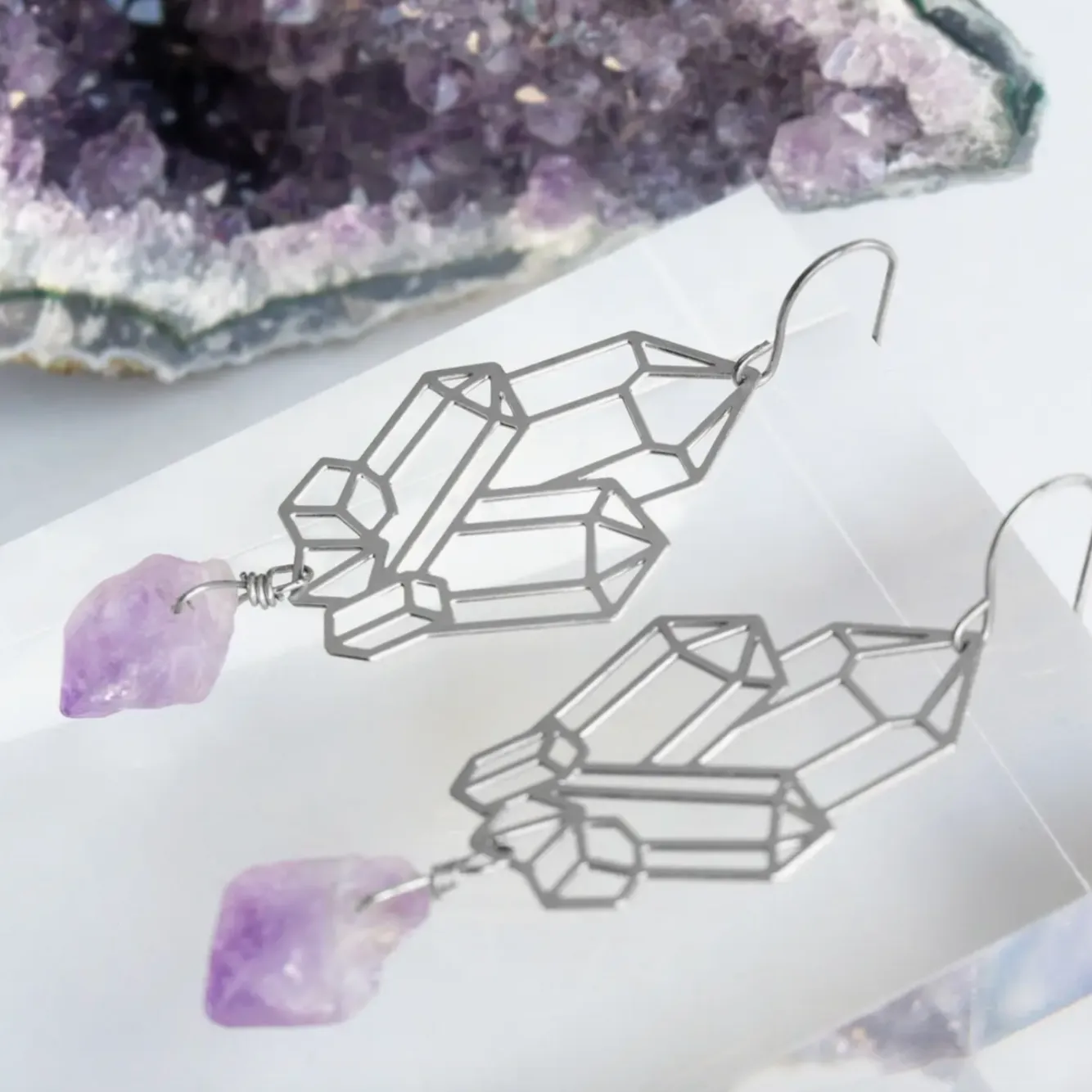 Crystal Cluster Amethyst Earrings