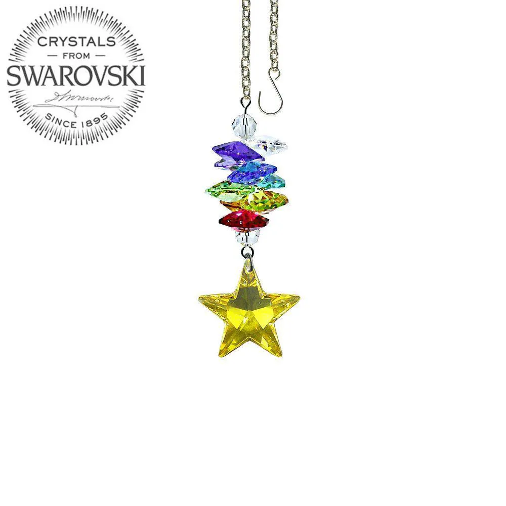 Crystal Ornament Light Topaz Crystal Star Prism Colorful Swarovski Crystals 3-inch