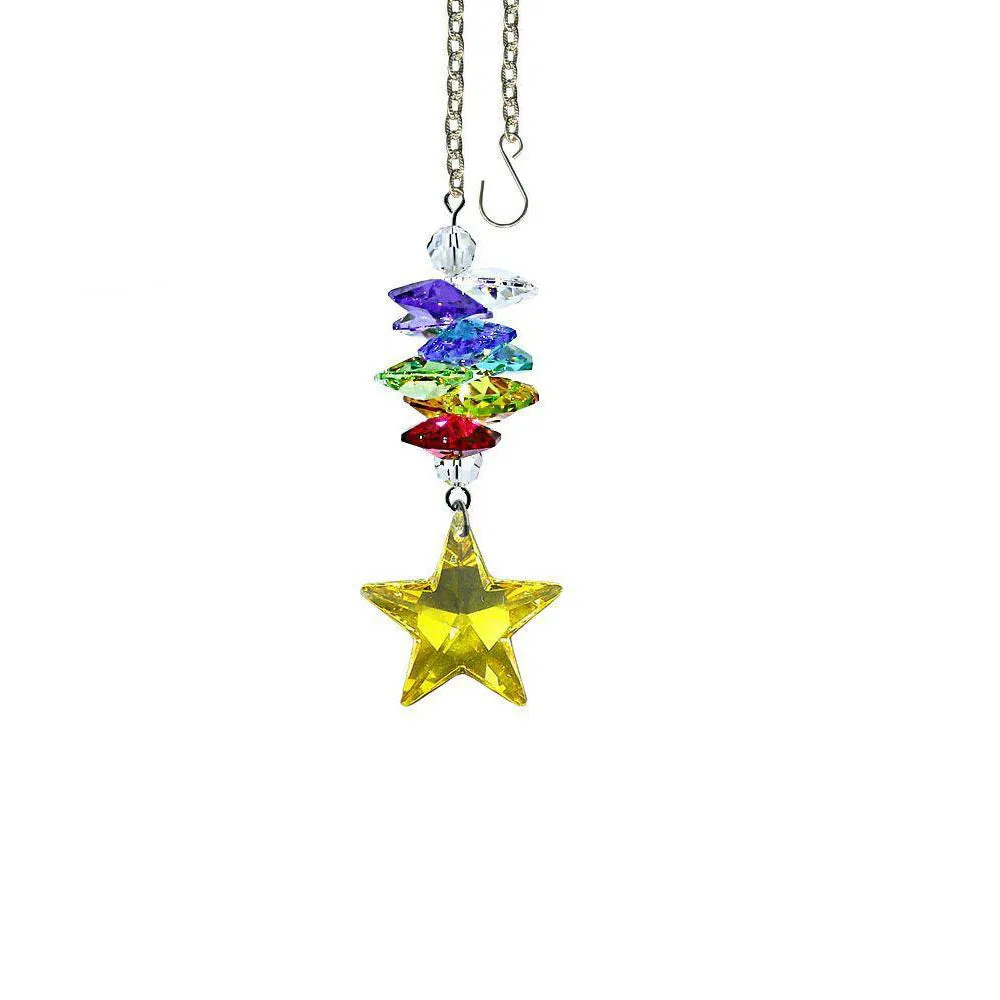 Crystal Ornament Light Topaz Crystal Star Prism Colorful Swarovski Crystals 3-inch