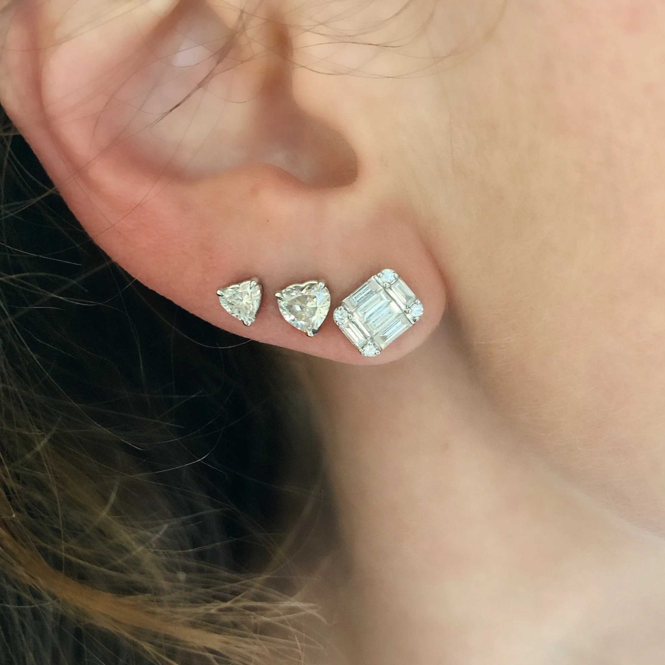 Diamond Baguette Cluster Illusion Stud Earrings