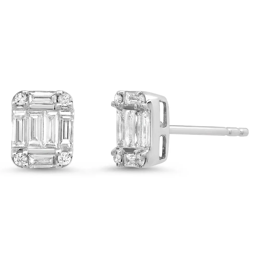 Diamond Baguette Cluster Illusion Stud Earrings