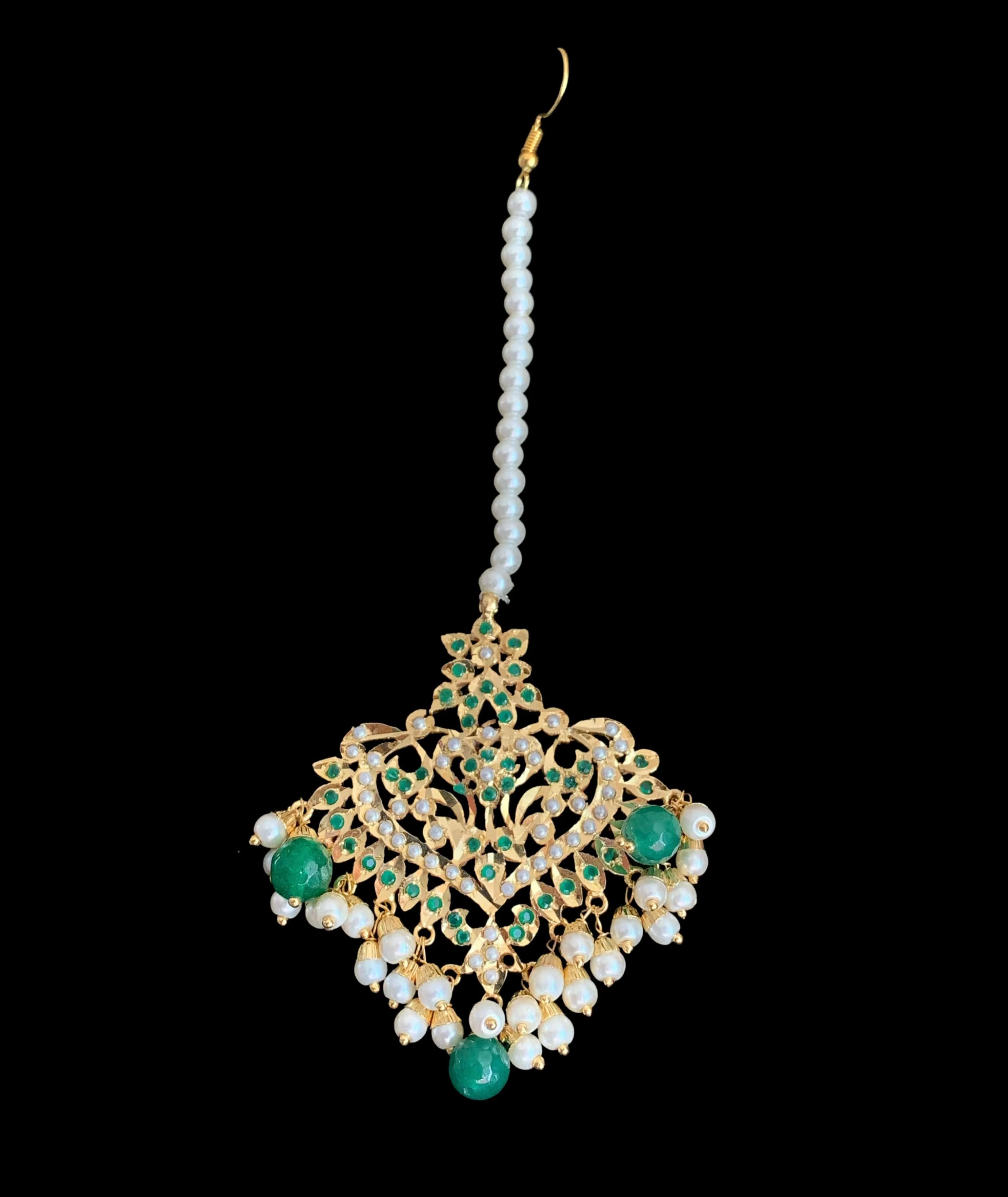 DJET101 Afreen emerald earrings tika ( READY TO SHIP )