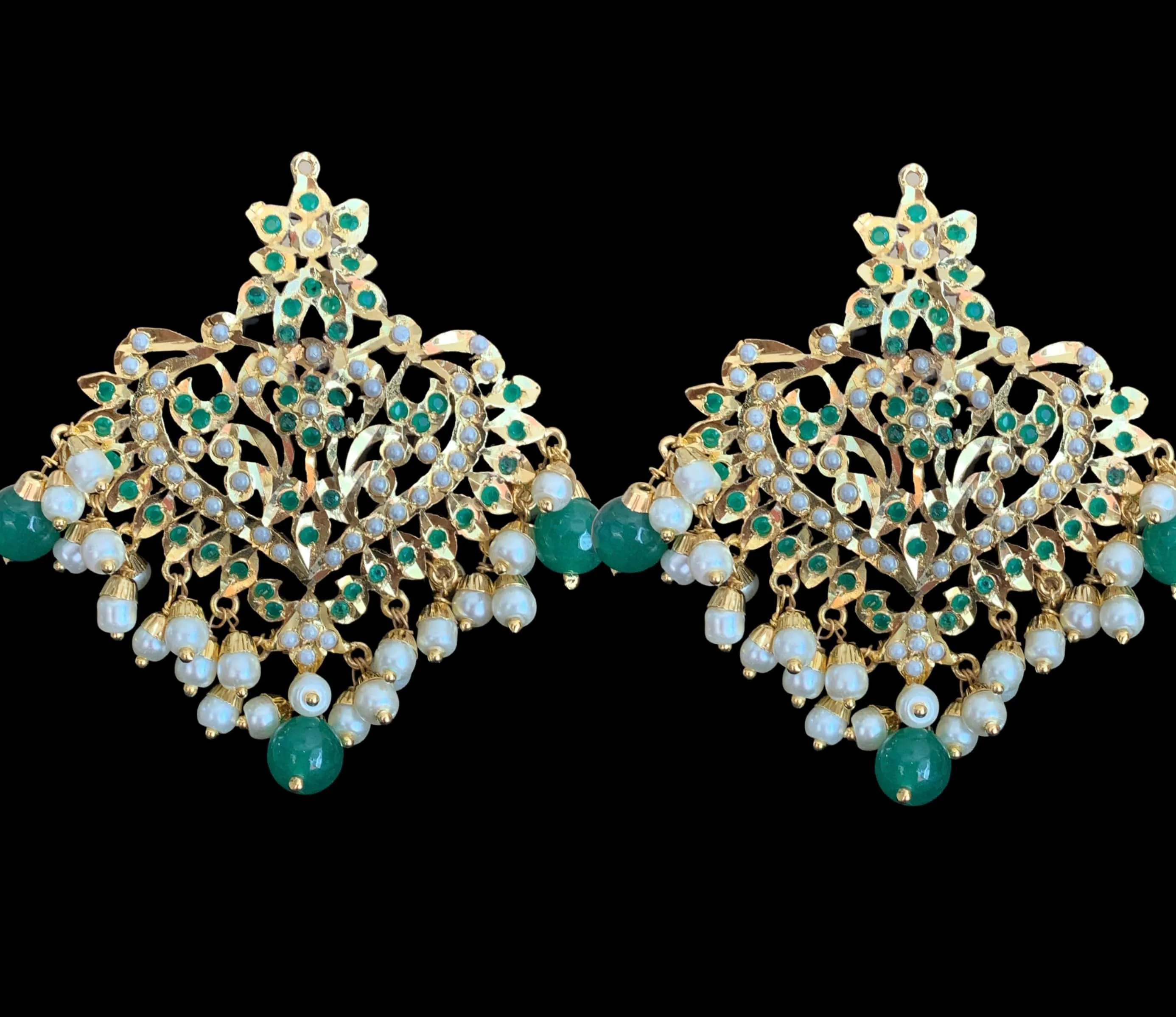 DJET101 Afreen emerald earrings tika ( READY TO SHIP )