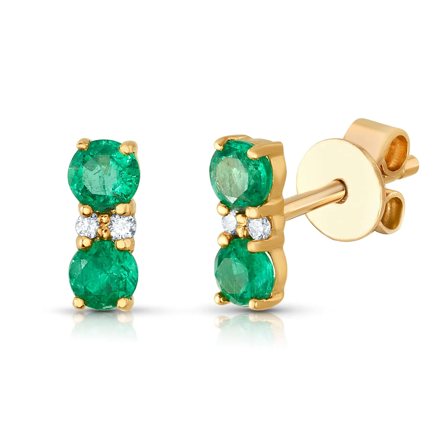 DUO EMERALD STUDS, 14kt Gold