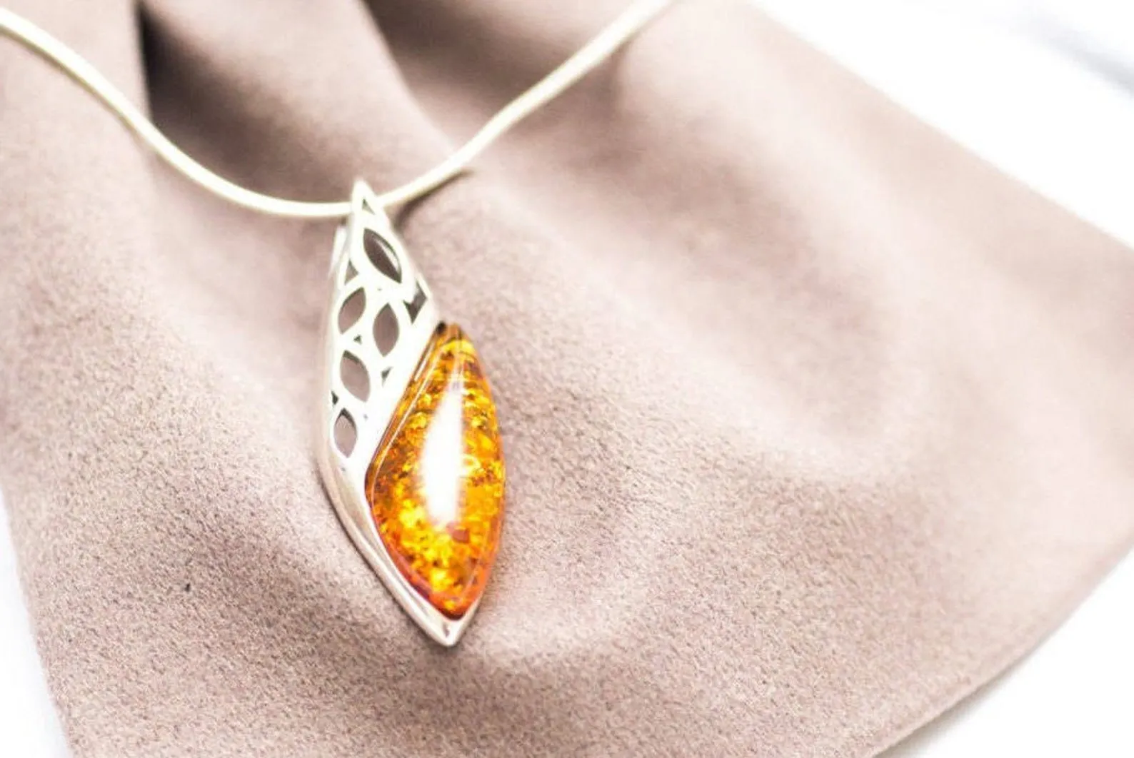 Elegant Contemporary Amber Drop Pendant | Baltic Amber & Sterling Silver Jewelry for Timeless Style