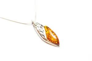 Elegant Contemporary Amber Drop Pendant | Baltic Amber & Sterling Silver Jewelry for Timeless Style