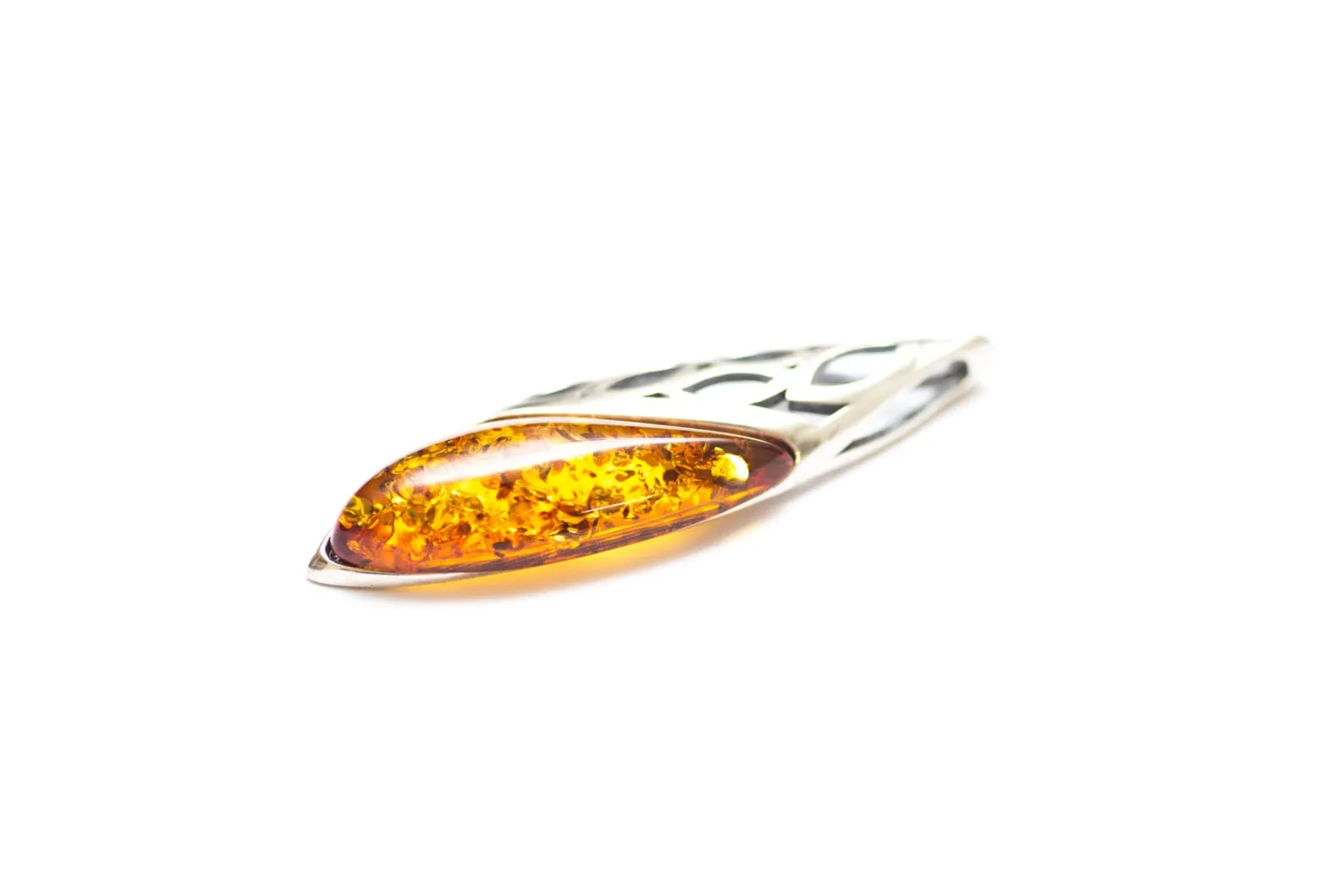 Elegant Contemporary Amber Drop Pendant | Baltic Amber & Sterling Silver Jewelry for Timeless Style