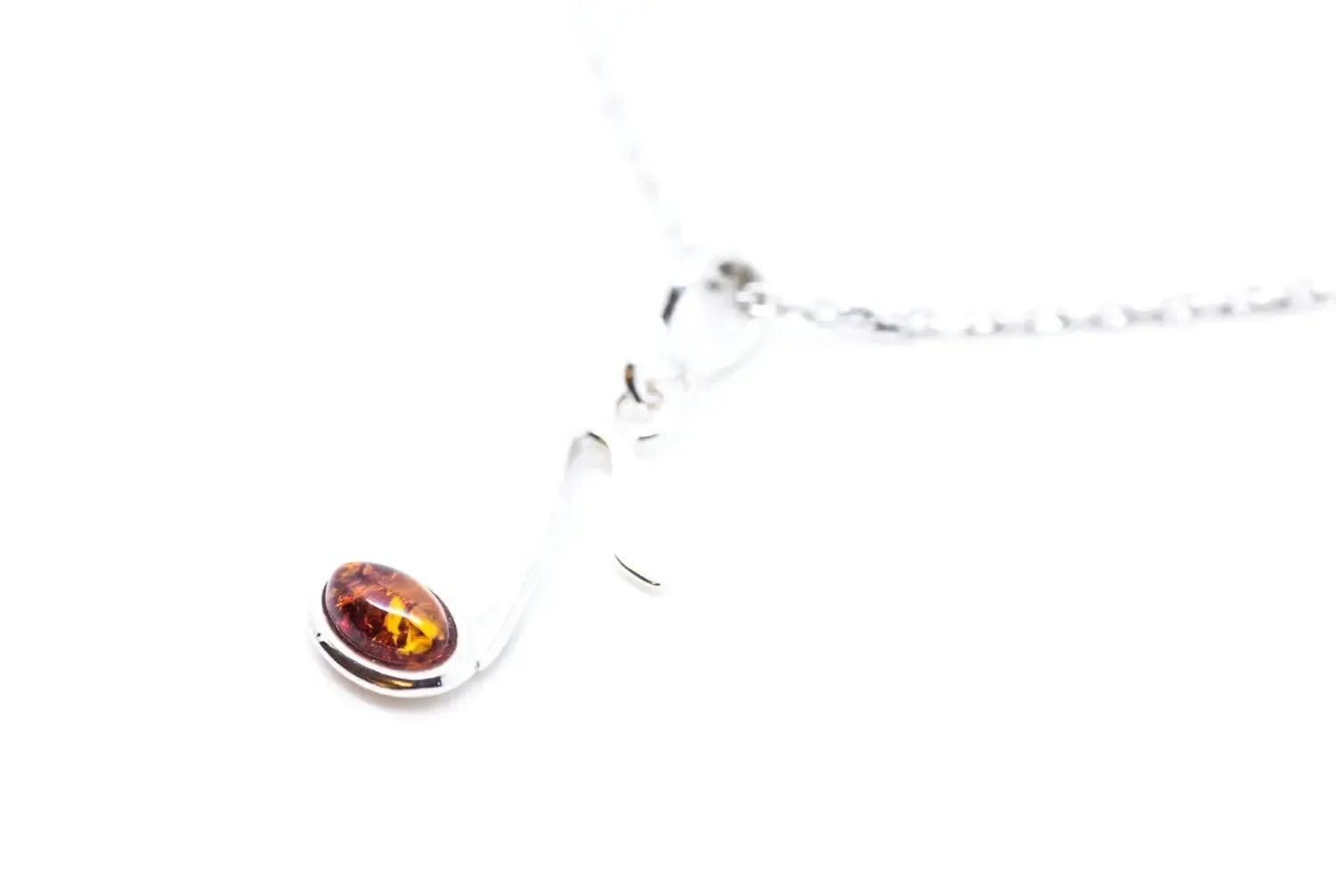 Elegant Mini Amber Music Note Pendant - Sterling Silver Necklace for Music Lovers