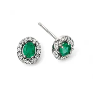 Elements 9ct White Gold Emerald And Diamond Earrings GE943G