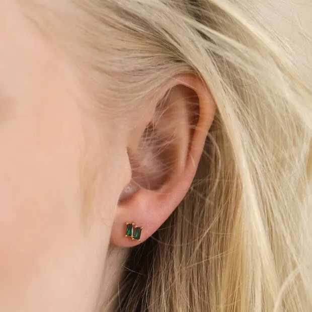 Emerald Green Stone Stud Earrings in Gold