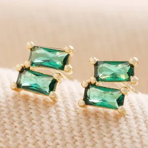 Emerald Green Stone Stud Earrings in Gold