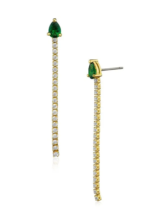 Emerald Pear and Round CZ Drop Earrings