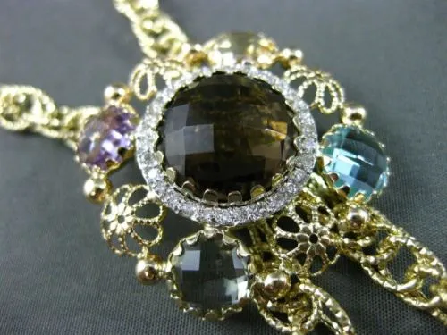 ESTATE LARGE 20.36CT DIAMOND MULTI GEM 14K YELLOW GOLD 3D FLORAL LARIAT NECKLACE