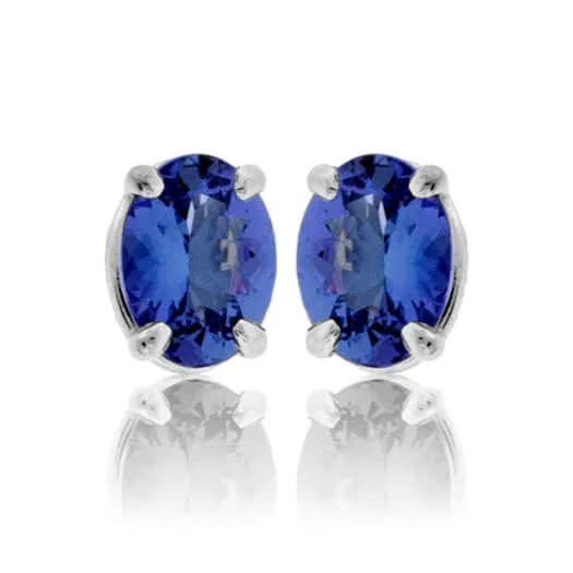 Four Prong Oval-Cut Tanzanite Stud Earrings