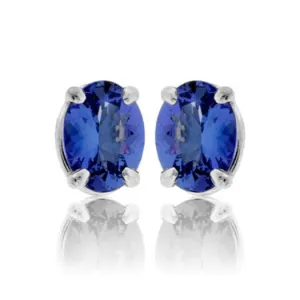 Four Prong Oval-Cut Tanzanite Stud Earrings