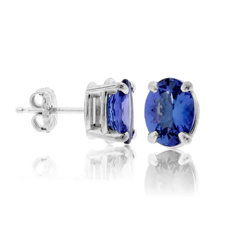 Four Prong Oval-Cut Tanzanite Stud Earrings