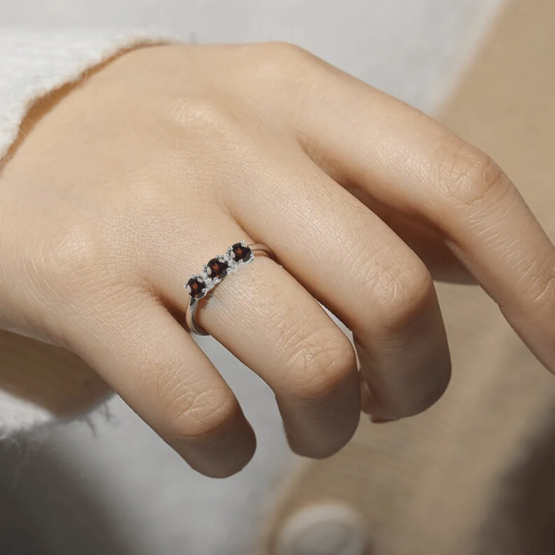 Garnet Three Stone Ring