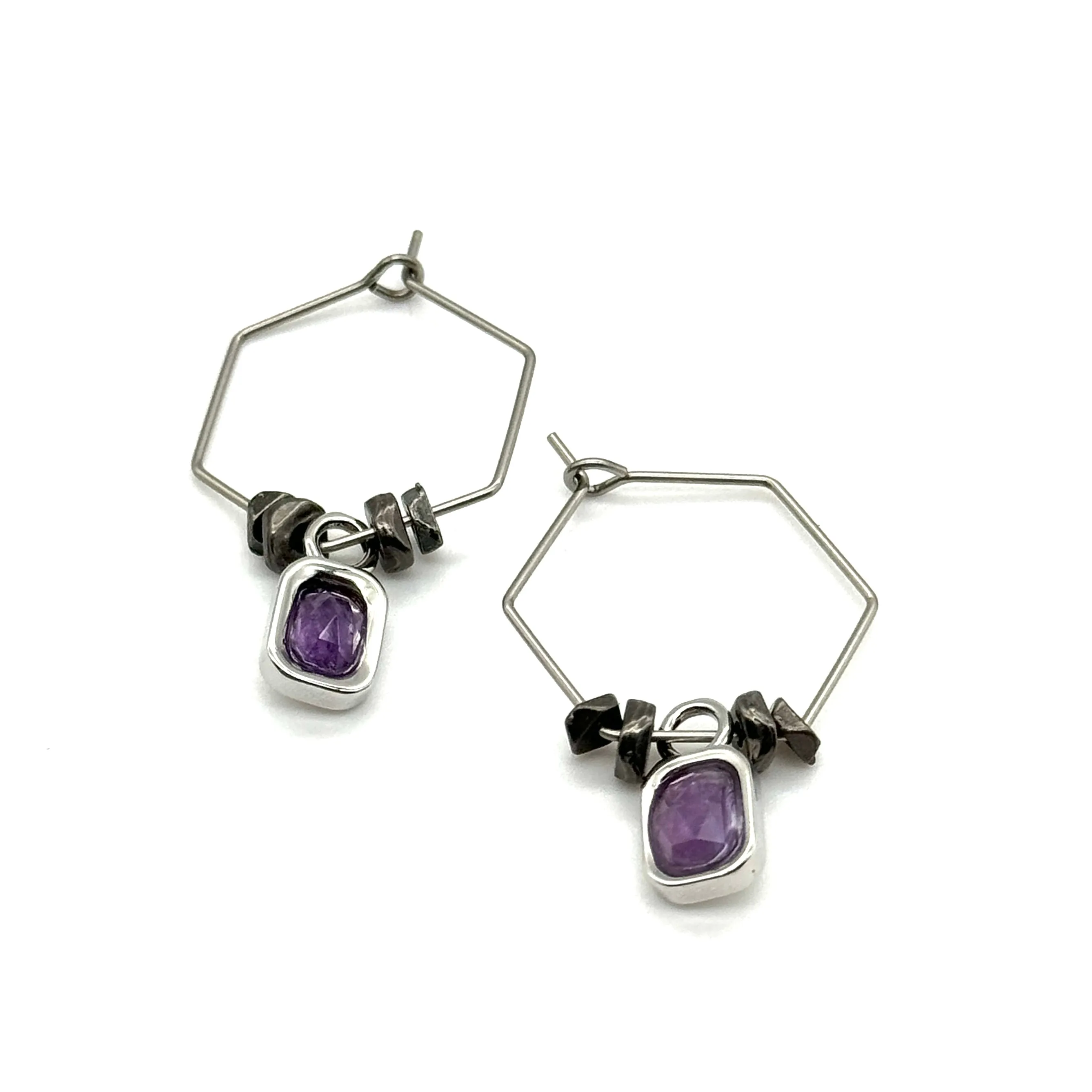 Gem Hexi Hoop Earrings