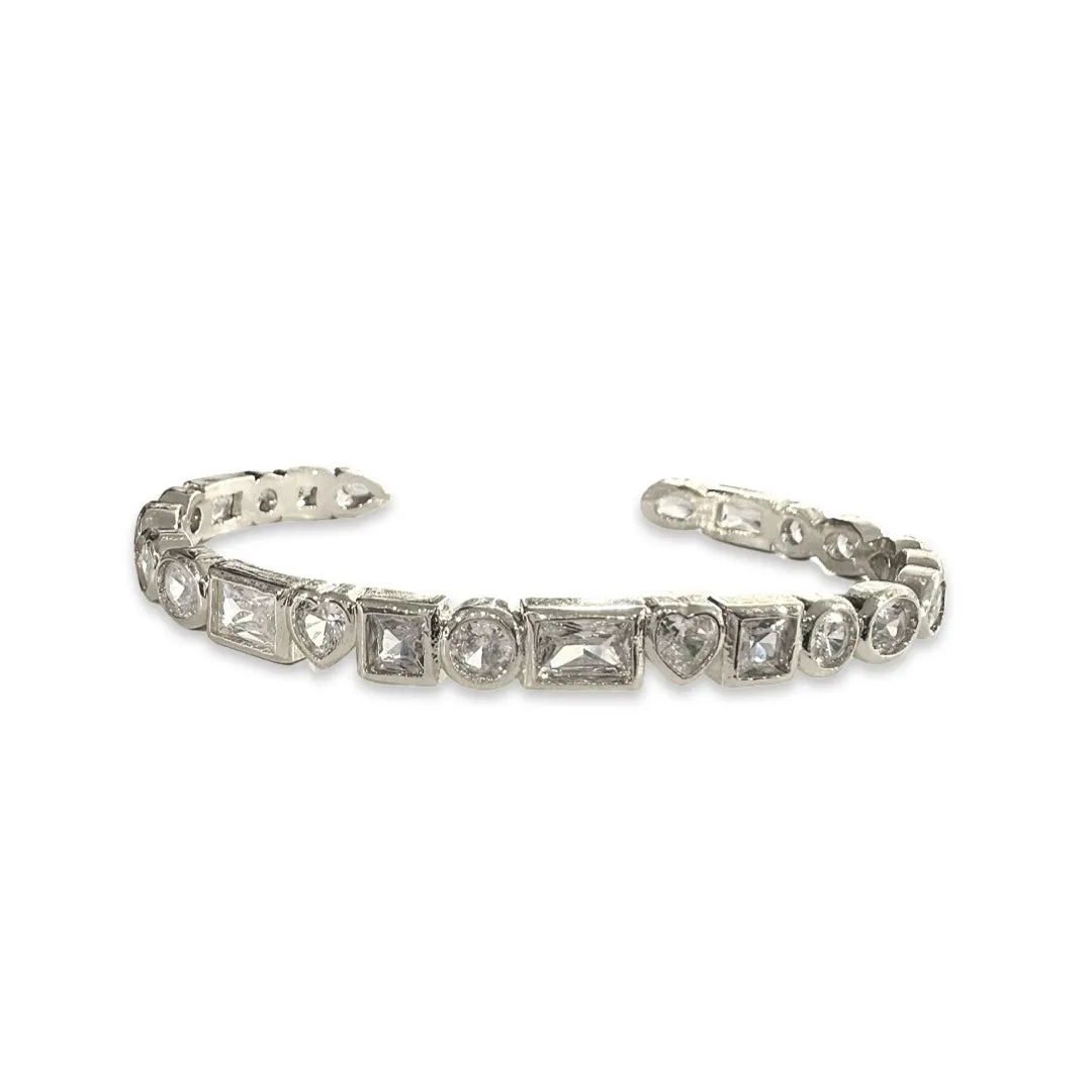 Geometric Heart Square Bezel Sparkle Cuff Bracelet