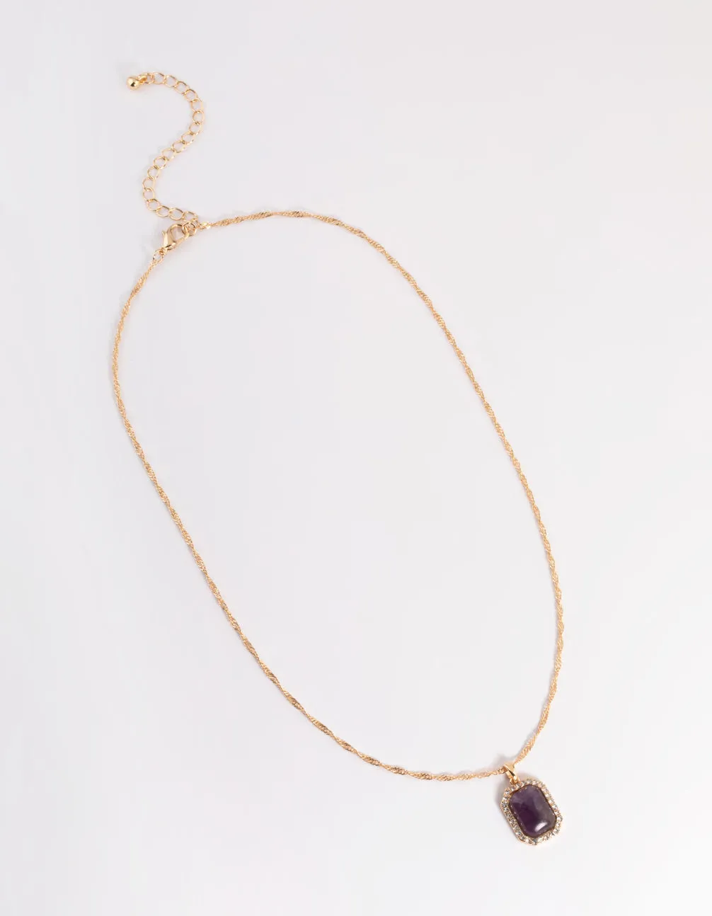 Gold Amethyst Diamond Halo Necklace