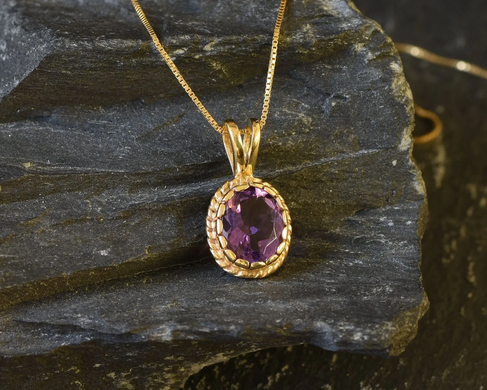 Gold Amethyst Pendant, Natural Amethyst, February Birthstone Necklace