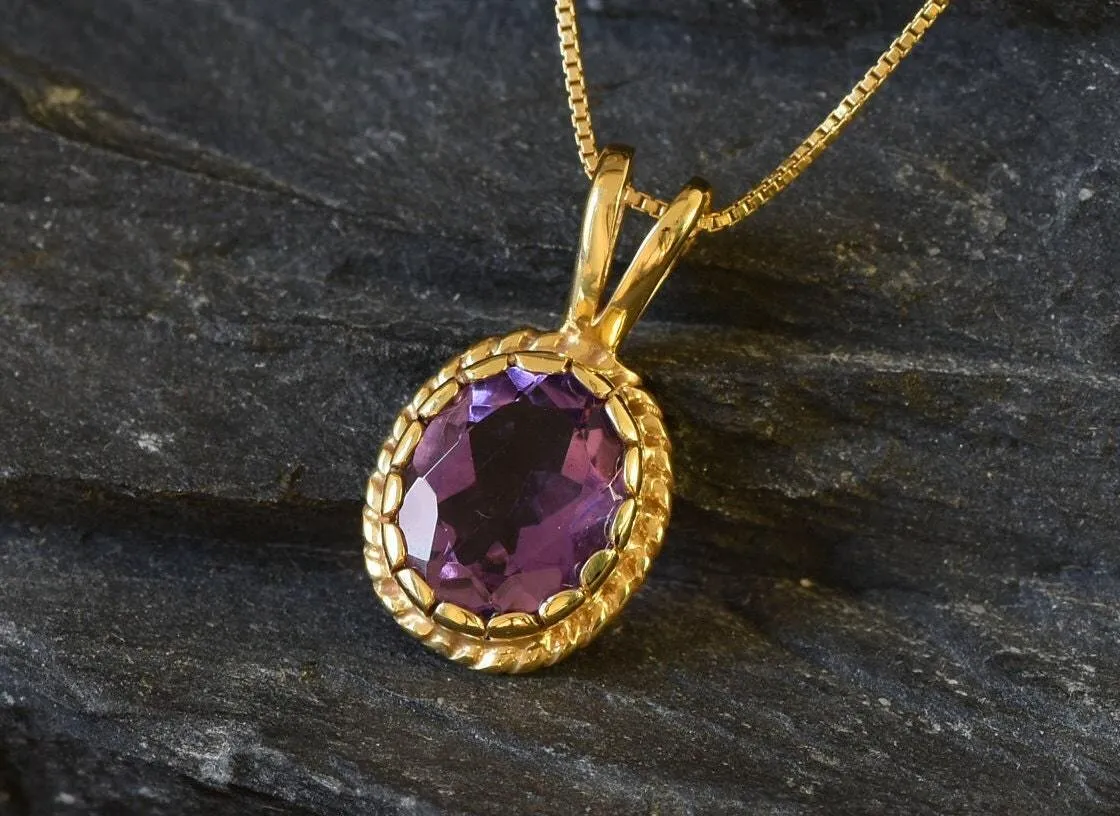 Gold Amethyst Pendant, Natural Amethyst, February Birthstone Necklace