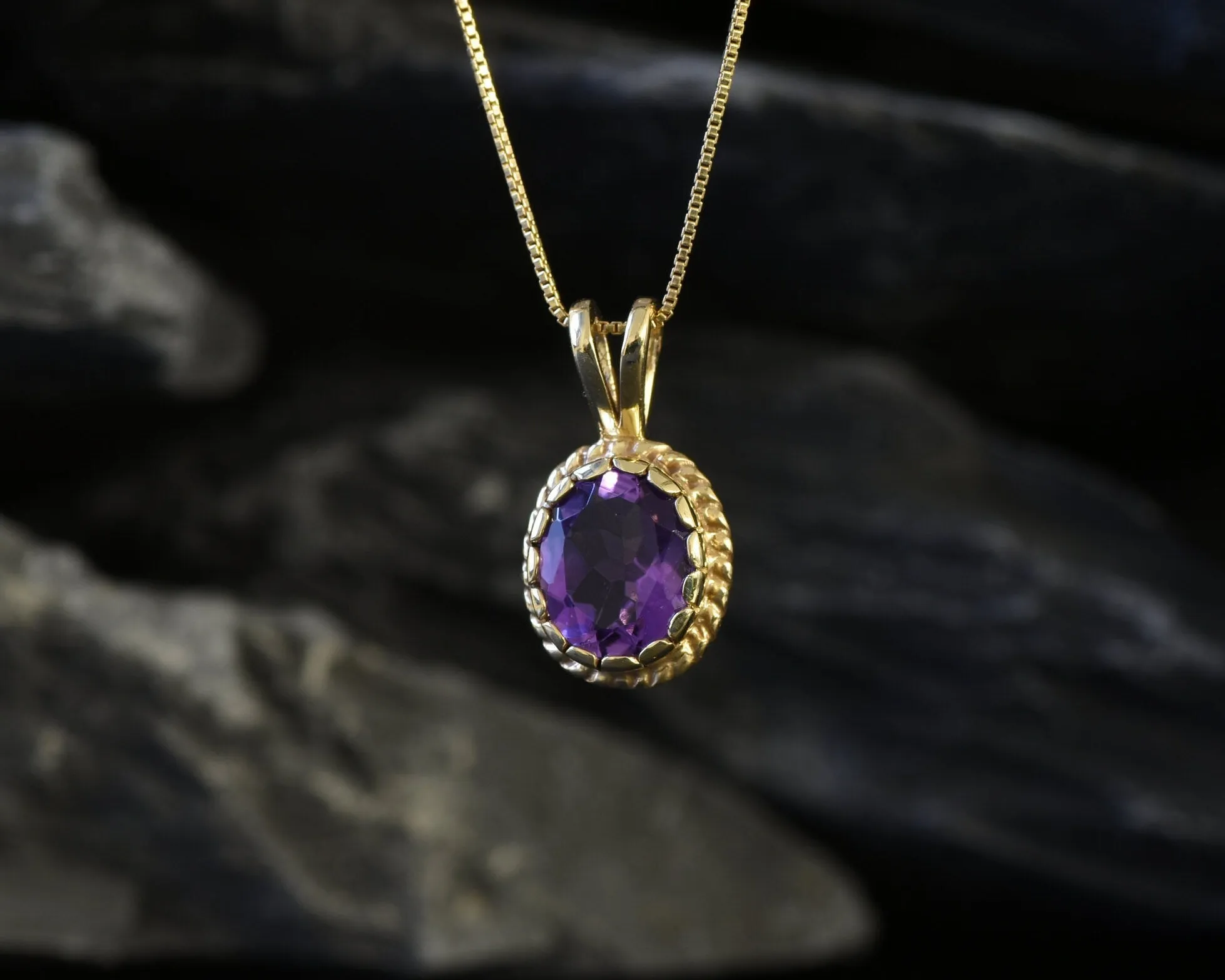 Gold Amethyst Pendant, Natural Amethyst, February Birthstone Necklace