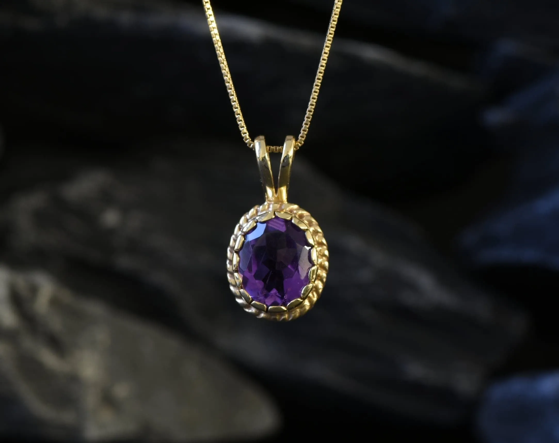 Gold Amethyst Pendant, Natural Amethyst, February Birthstone Necklace